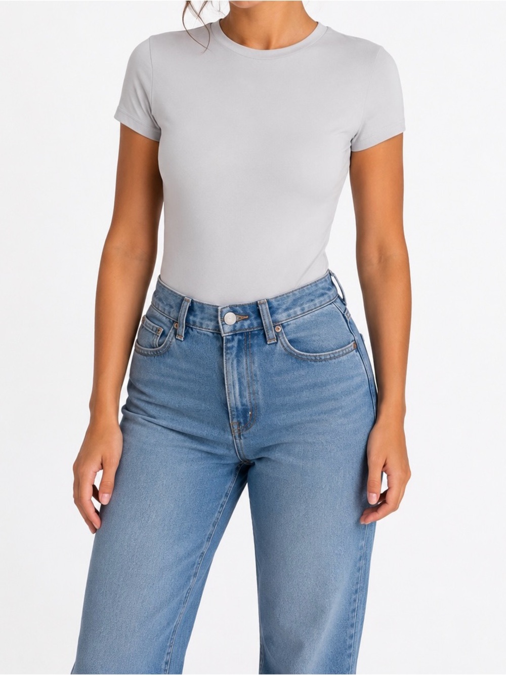 Abercrombie & Fitch Bone Colored Crewneck Bodysuit - Size L